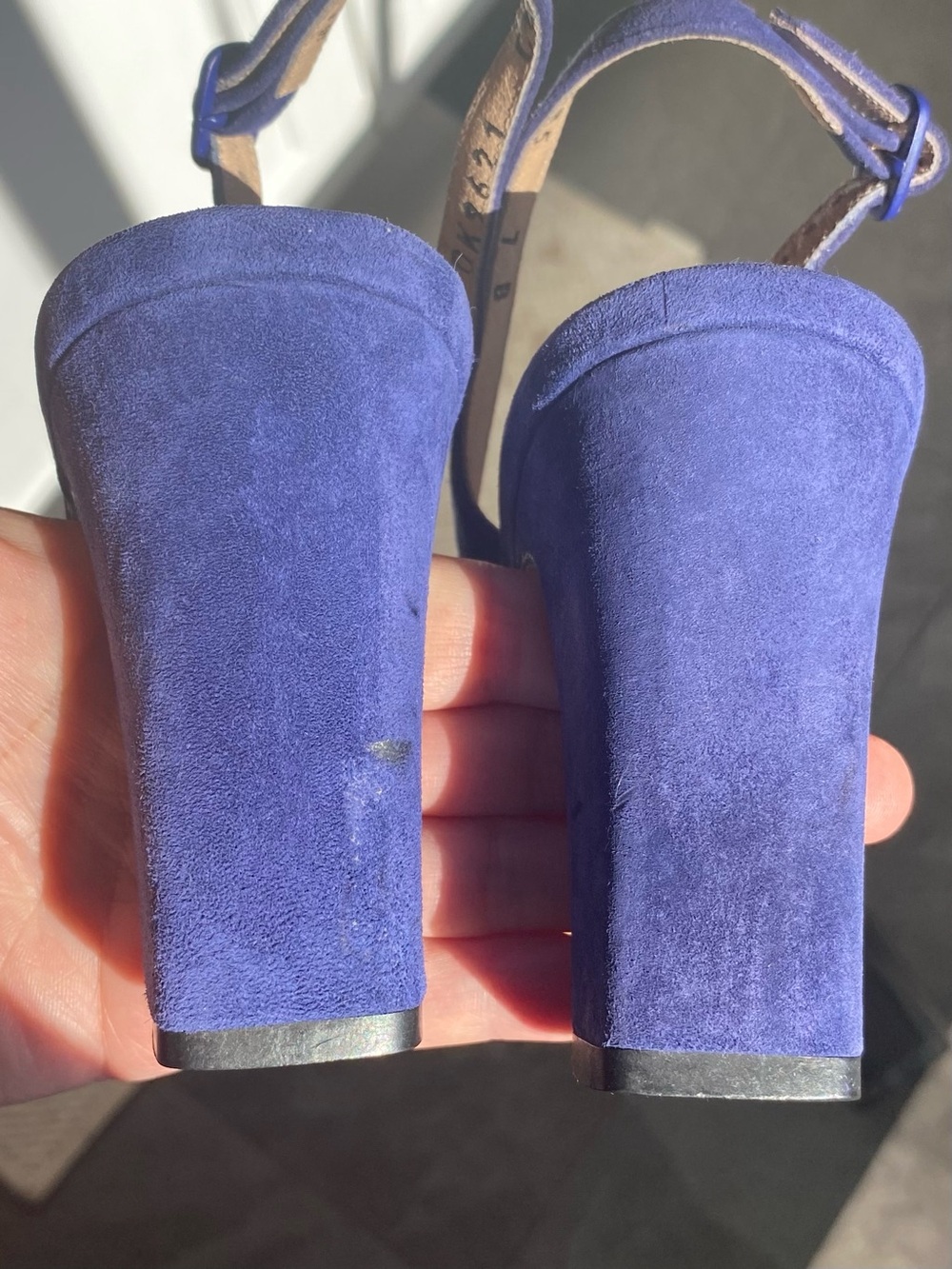 Vintage y2k Salvatore Ferragamo Blue Suede Slingback Block Heels Silver Buckle - Picture 11 of 16